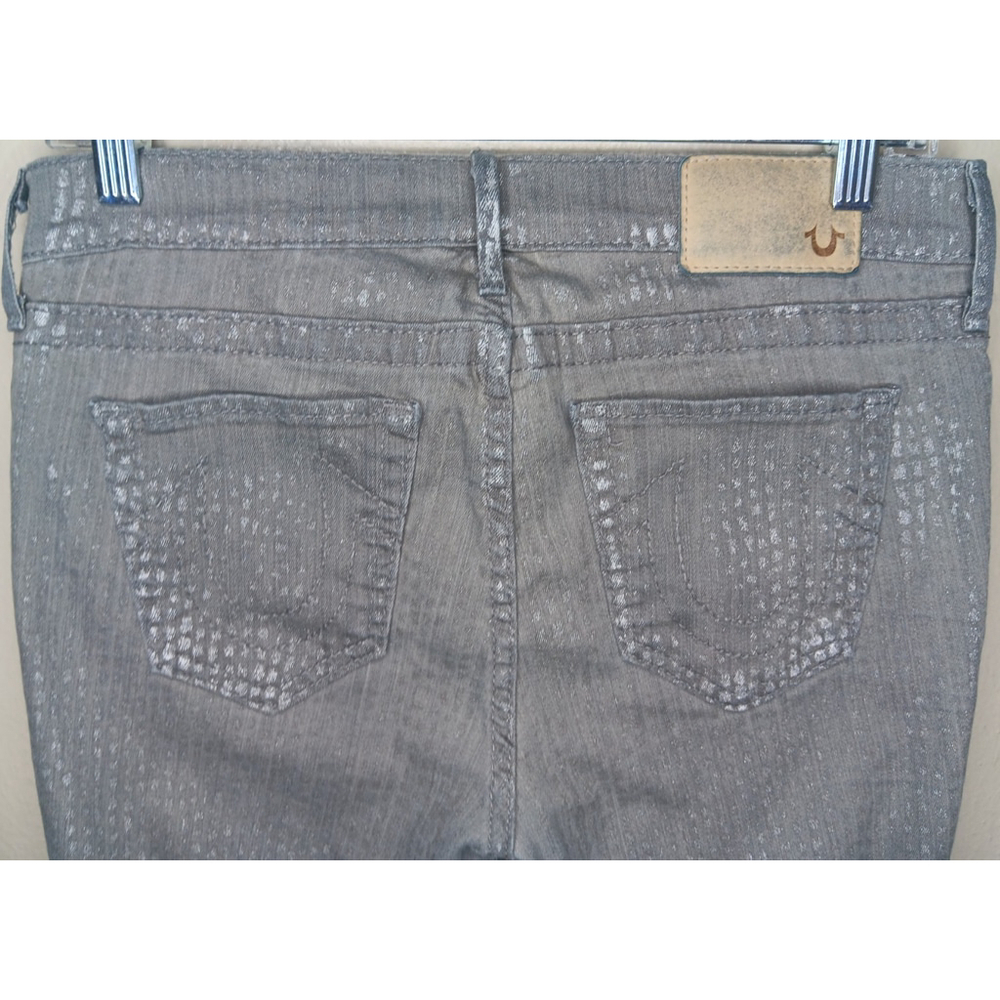 True Religion Chrissy Metallic Gray Snake Print Skinny Stretch Jeans Size 31 - Picture 3 of 12